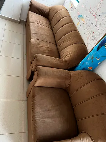 Brown 3-seater Sofa and Two Armchair Set - Good Condition