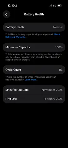 iPhone with 100% Battery Health — Well Maintained with Box and charging cable (fixed charges)