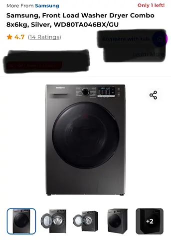 Samsung front load washer dryer combo 8*6 kg dark silver