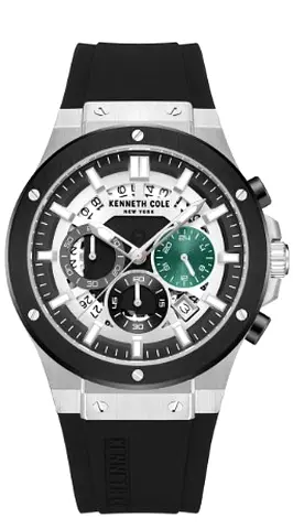Kenneth Cole mens chronograph watch with black silicone strap