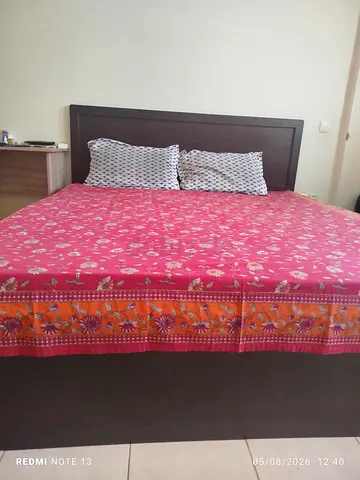 king size bed frame with headboard - dark wood, good condition