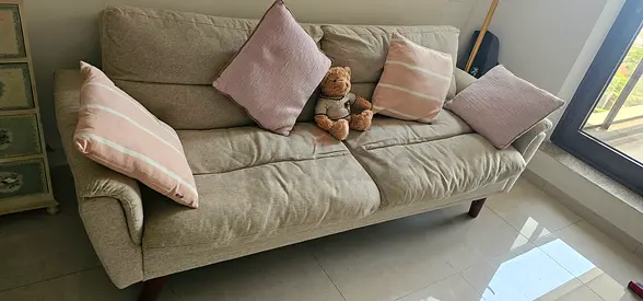 3-Seater Fabric Sofa Cum bed in Light Beige — Very Good Condition
