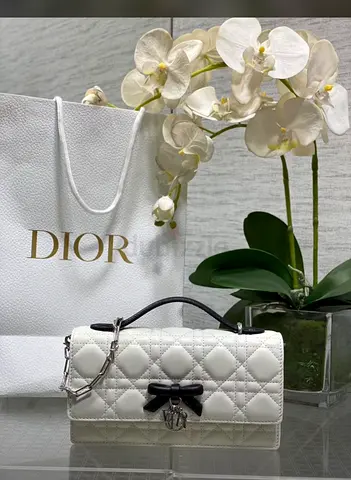 White Dior Quilted Leather Mini Handbag with Chain Strap