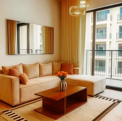 Beige L-shaped Sofa / Corner Couch in perfect Condition