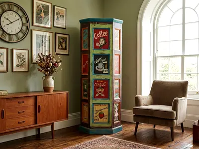 Reclaimed Wood Hand-Painted Royal Circus Curio Cabinet