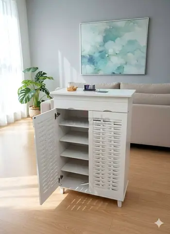 Brand New White Wooden Shoe Cabinet / Hallway Storage Cupboard - 5 Shelves