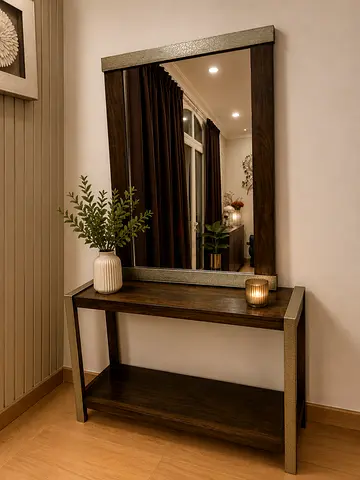 Solid Wood Antique Console Table With Wall Mirror