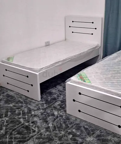 Brand New Set of 2 Single White Wooden Beds with Mattresses