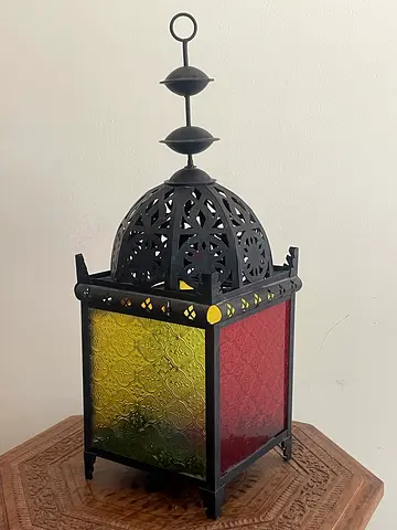Decorative Moroccan-style Metal  Colored Glass Lantern