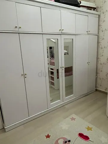 Large White Built-in Wardrobe with Mirrors - Good Condition