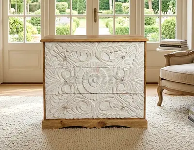 Mandala White-Washed Floral Dresser