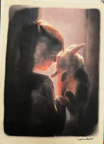 Art, handmade painting realism The Rabbit 29.7x42 cm