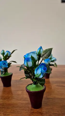 Set of Small Blue Artificial Rose Pots (3 pieces)
