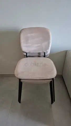 Set of 4 Beige Upholstered Dining Chairs with Black Legs