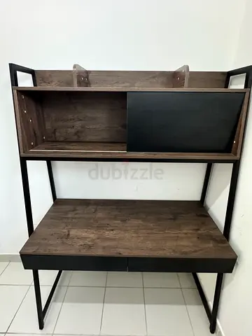 Computer/Study Desk - Black Metal, Brown