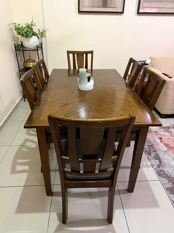 Solid Wood 6-Seater Dining Table with Chairs - Classic Finish