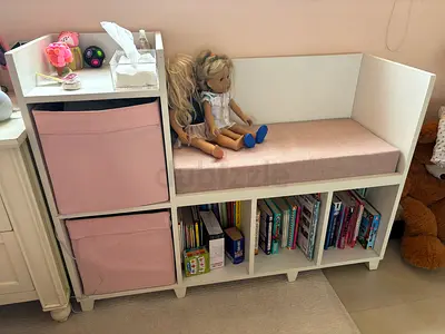 Kids Solid Wood Bookshelf / Bench with free Cushion and Cubbies