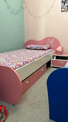 Pink Single Bed with Under-Storage and Matching Bedside Table - Good Condition
