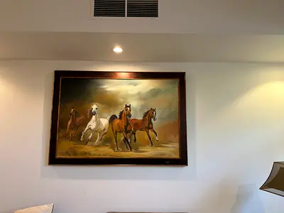 Large Framed Painting of Running Horses
