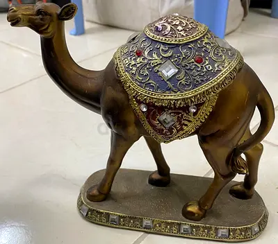 Decorative Brass Camel Figurine with Jeweled Saddle