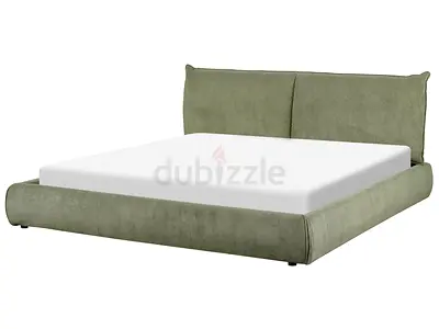 Green Upholstered Double Bed Frame with Padded Headboard