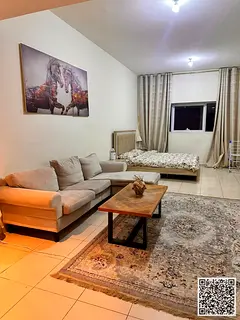 Luxurious fully furnished studio with a semi-separate kitchen ✨ Ajman One Tower. For monthly rent.