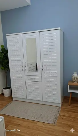 White 3-Door Wardrobe with Mirror — Good Condition