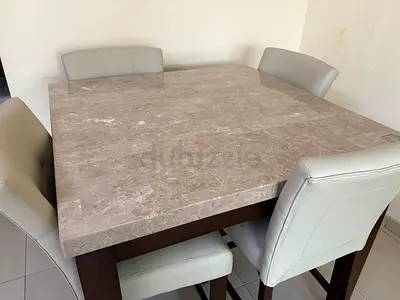 High Bar Table | Set of 4 Chair | Marble Stone | Leather.