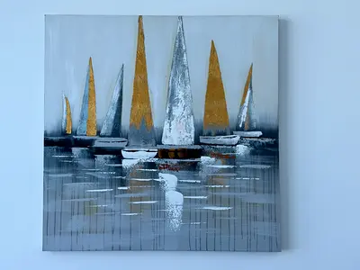 Framed abstract canvas art -  boats