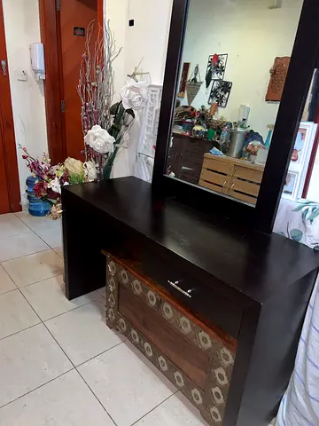 Dark Wood Dressing Table with Mirror and Drawer with chair