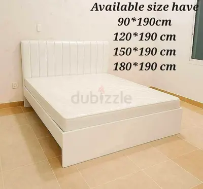 Brand New White Upholstered Platform Bed with Headboard - Multiple Sizes (90x190 to 180x190 cm)