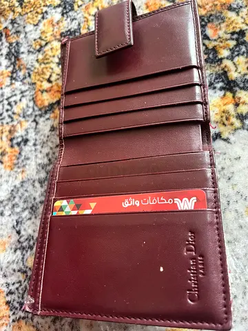 Genuine leather compact dior wallet - Burgundy, multiple card slots