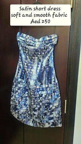 Blue patterned satin short dress - size S, good condition