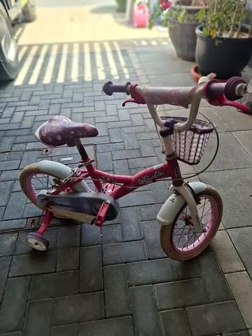 Used Pink Girls Training Bicycle with Basket and Training Wheels