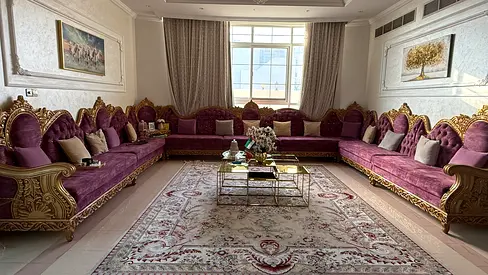 Large Ornate Purple Majlis Sofa Set - Elegant Traditional Design