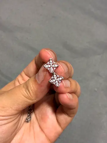 Unused Sterling Silver Flower Stud Earrings with Cubic Zirconia