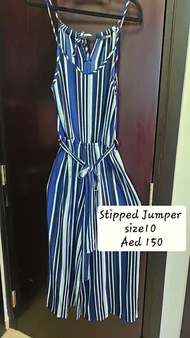 Blue and White Striped Jumper Dress – Size 10