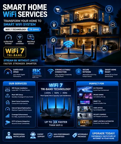 Transform your home into a complete smart WiFi system with the latest WiFi 7 tri-band technology.