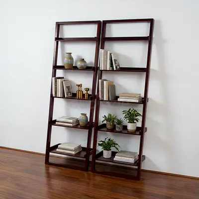 Pair of Leaning Ladder Bookshelves - Dark Wood crate barrel