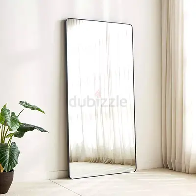 Large Full-Length Leaning Mirror with Slim Black Frame - 200x100