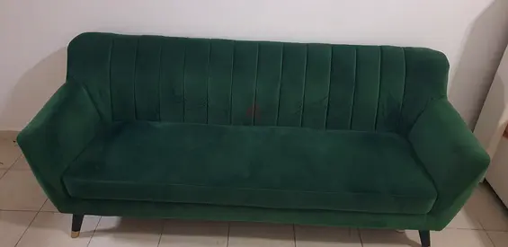 Green Velvet 3-Seater Sofa in Good Condition
