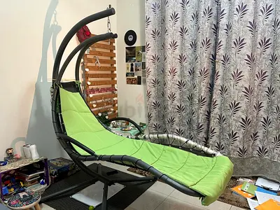 Curved Hanging Lounger Chair with Stand Light Green Cushion