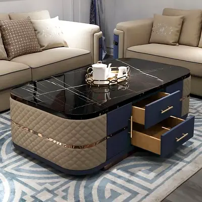 Modern Marble-Top Coffee Table with Storage Drawers