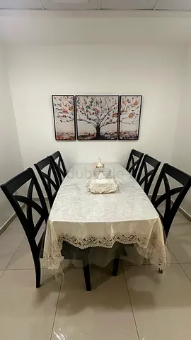 Dining table with 6 chairs — black wooden set