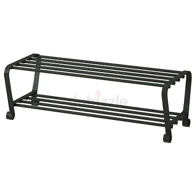 2-Tier Metal Shoe Rack Bench - Black