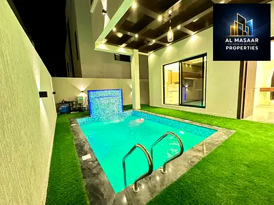 Excellent villa in Al Bahia area, Ajman, with a private pool, distinctive design, freehold ownership for all nationalities.