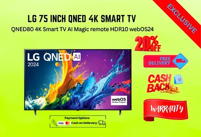 LG 75 Inch QNED80 4K Smart TV AI Magic remote HDR10 webOS24 75QNED80-free delivery-warranty