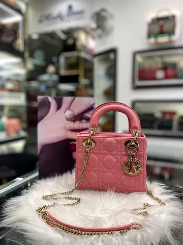 Christian Dior Pink Lambskin Mini Lady Dior Tote Bag (Authentic/PreOwned)