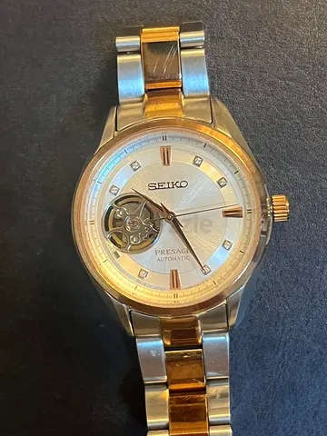 Seiko SSA810J1 Presage womens automatic watch with a two-tone stainless steel and rose gold bracele