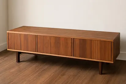 Mid-century Wooden TV Console / Low Cabinet with Three Doors in walnut